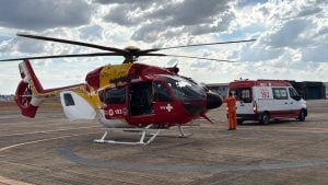 Helicóptero Arcanjo 14 durante transferência aeromédica de Divinópolis para Alfenas