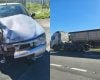 Casal fica ferido após batida entre carro e carreta na MG-050