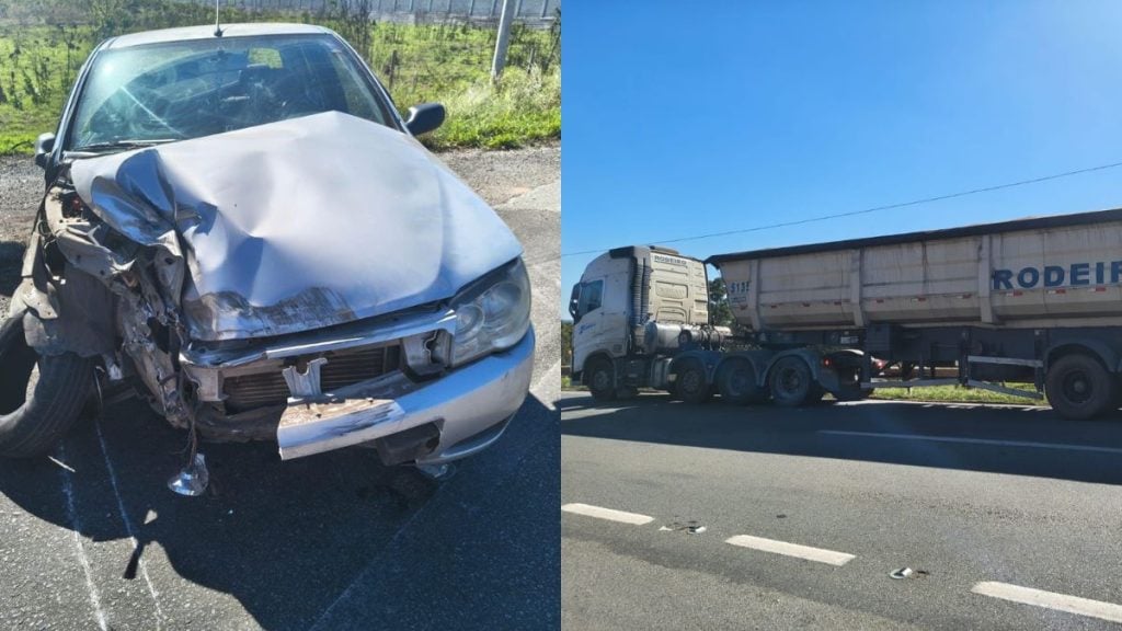 Casal fica ferido ap&oacute;s batida entre carro e carreta na MG-050