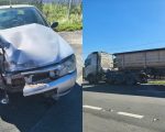 Casal fica ferido após batida entre carro e carreta na MG-050