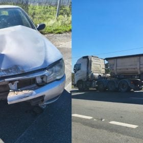 Casal fica ferido após batida entre carro e carreta na MG-050