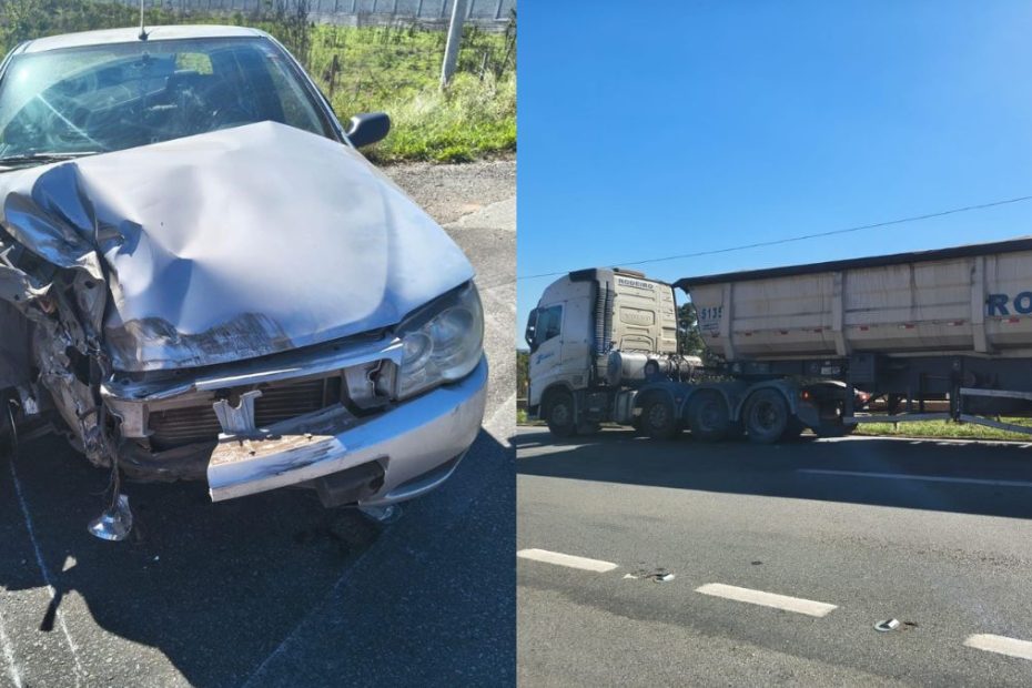 Casal fica ferido após batida entre carro e carreta na MG-050