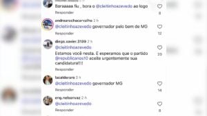 Comentários de apoiadores de Cleitinho em publicação do Republicanos pedindo sua candidatura ao Governo de Minas