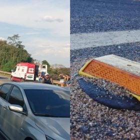 Homem cai da moto após atingir 'tartaruga' na MG-050, em Divinópolis
