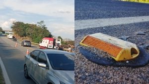 Homem cai da moto após atingir 'tartaruga' na MG-050, em Divinópolis