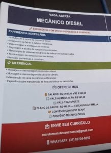 Oportunidade de emprego para mecânico diesel tem salário entre R$ 4 mil e R$ 8 mil