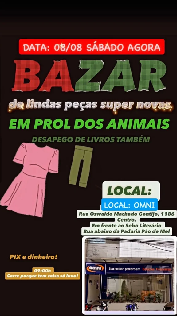 Bazar beneficente em Divin&oacute;polis arrecada recursos para tratamento de animais resgatados.
