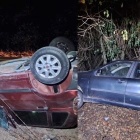 Carro capota após batida em ultrapassagem na Estrada de Ermida, em Divinópolis