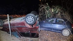Carro capota após batida em ultrapassagem na Estrada de Ermida, em Divinópolis