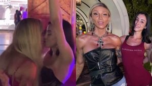 Influenciadoras Maya Massafera e Bella Longuinho são flagradas trocando beijos em evento no Rancho do Maia