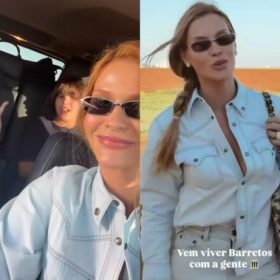Andressa Suita chega a Barretos com os filhos ap&oacute;s voo de jatinho e inicia acampamento na Festa do Pe&atilde;o