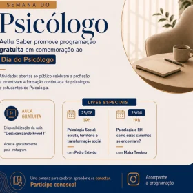 Programação gratuita Dia do Psicólogo promovida pela Aellu Saber