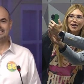 Mateus Simões durante debate da Record Minas em que citou foto de Cleitinho com Virgínia