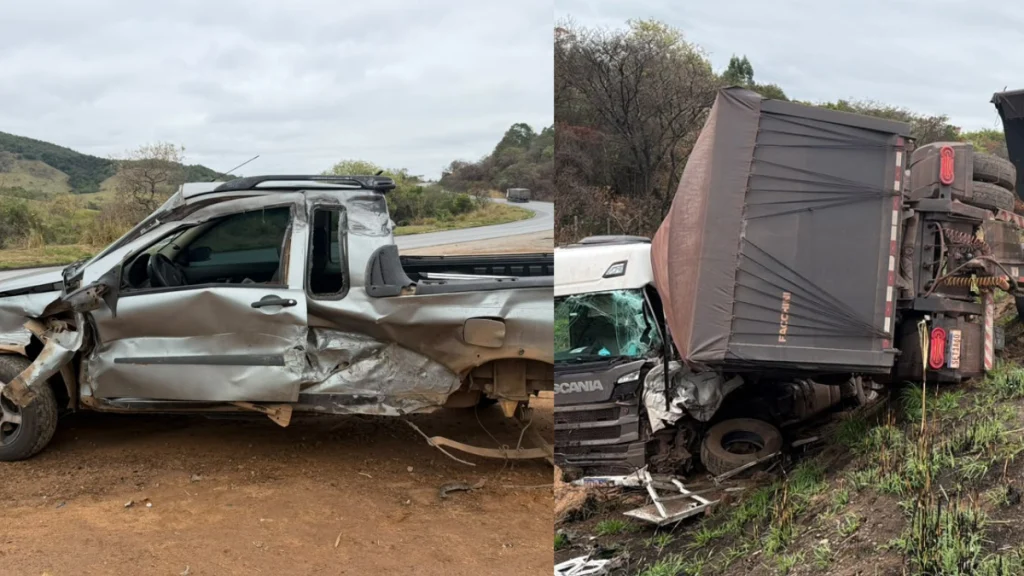 Carreta aquaplana e bate em rodotrem e Fiat Strada na BR-354, em Formiga