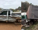 Carreta aquaplana e bate em rodotrem e Fiat Strada na BR-354, em Formiga