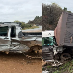Carreta aquaplana e bate em rodotrem e Fiat Strada na BR-354, em Formiga
