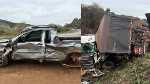 Carreta aquaplana e bate em rodotrem e Fiat Strada na BR-354, em Formiga