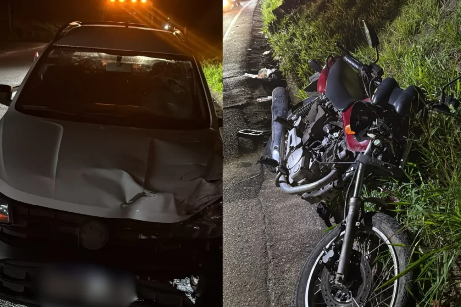 Colis&atilde;o frontal entre caminhonete e motocicleta deixa mulher gravemente ferida na MG-050 em Divin&oacute;polis