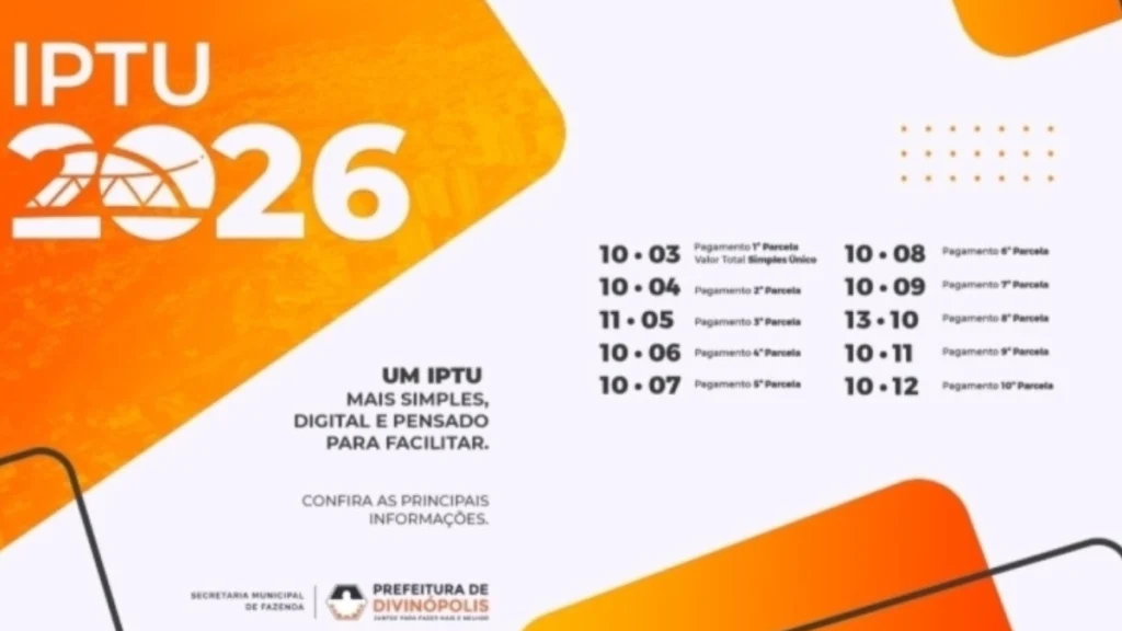 7&ordf; parcela do IPTU 2026 vence em Divin&oacute;polis nesta quinta-feira
