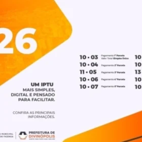 7ª parcela do IPTU 2026 vence em Divinópolis nesta quinta-feira