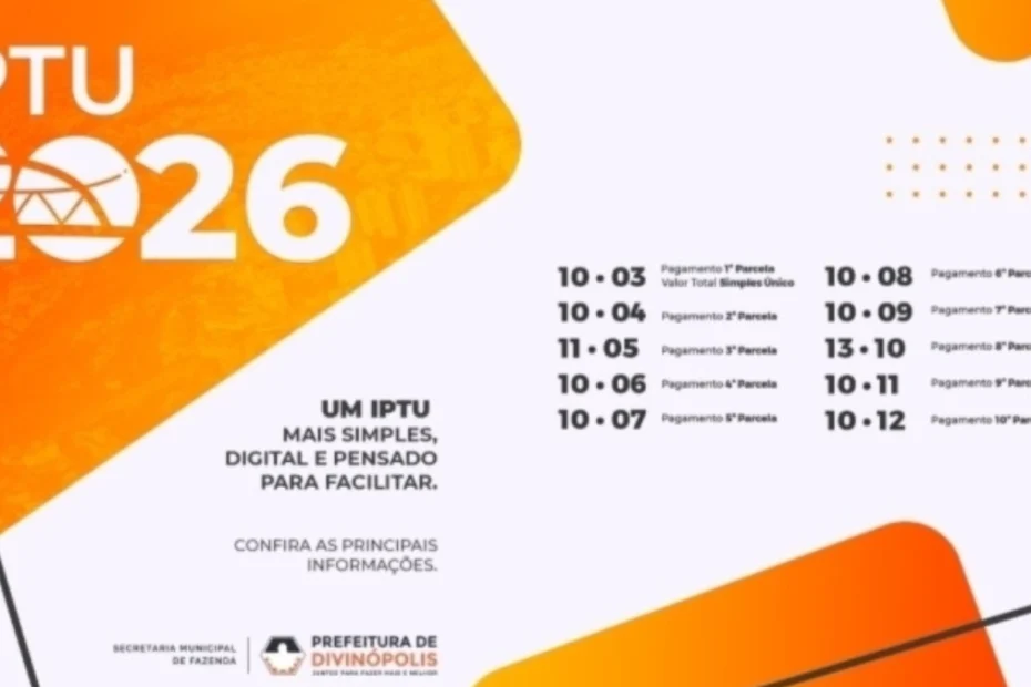 7&ordf; parcela do IPTU 2026 vence em Divin&oacute;polis nesta quinta-feira