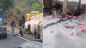 Motorista bêbado bate em cabine de pedágio, tenta fugir e é preso na BR-381