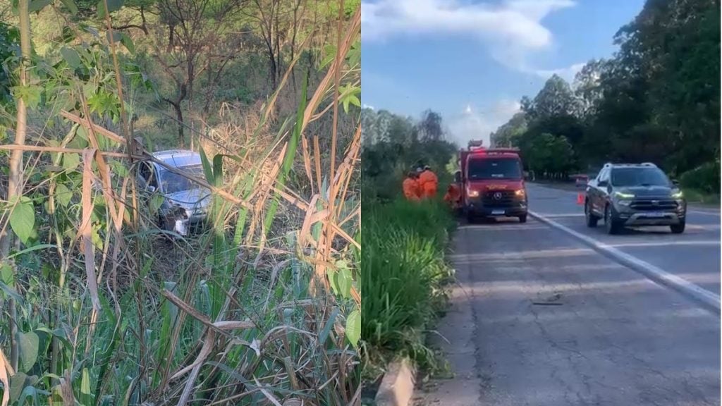 Carro cai em ribanceira e duas mulheres ficam feridas na BR-494, em Divin&oacute;polis