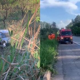 Carro cai em ribanceira e duas mulheres ficam feridas na BR-494, em Divinópolis