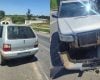 Idoso fica ferido após carro ser 'fechado' por carreta e bater em mureta na MG-050