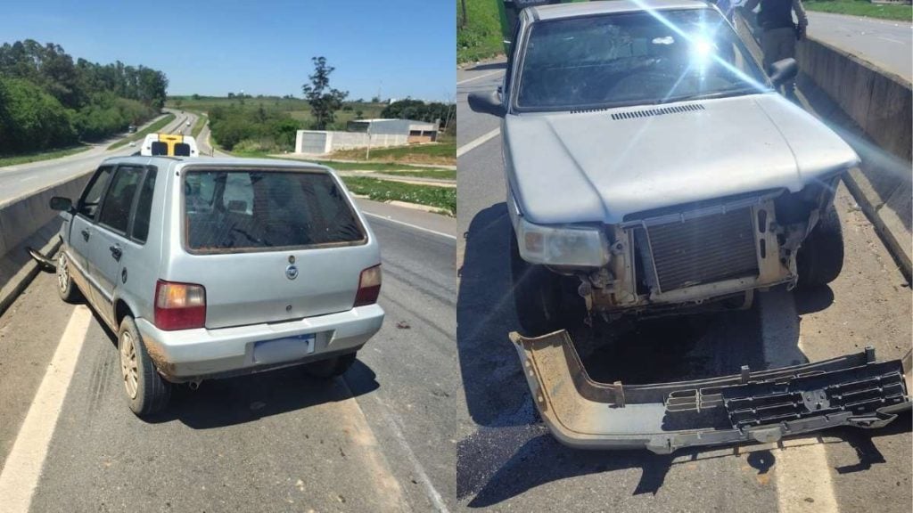 Idoso fica ferido ap&oacute;s carro ser 'fechado' por carreta e bater em mureta na MG-050