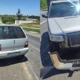 Idoso fica ferido após carro ser 'fechado' por carreta e bater em mureta na MG-050
