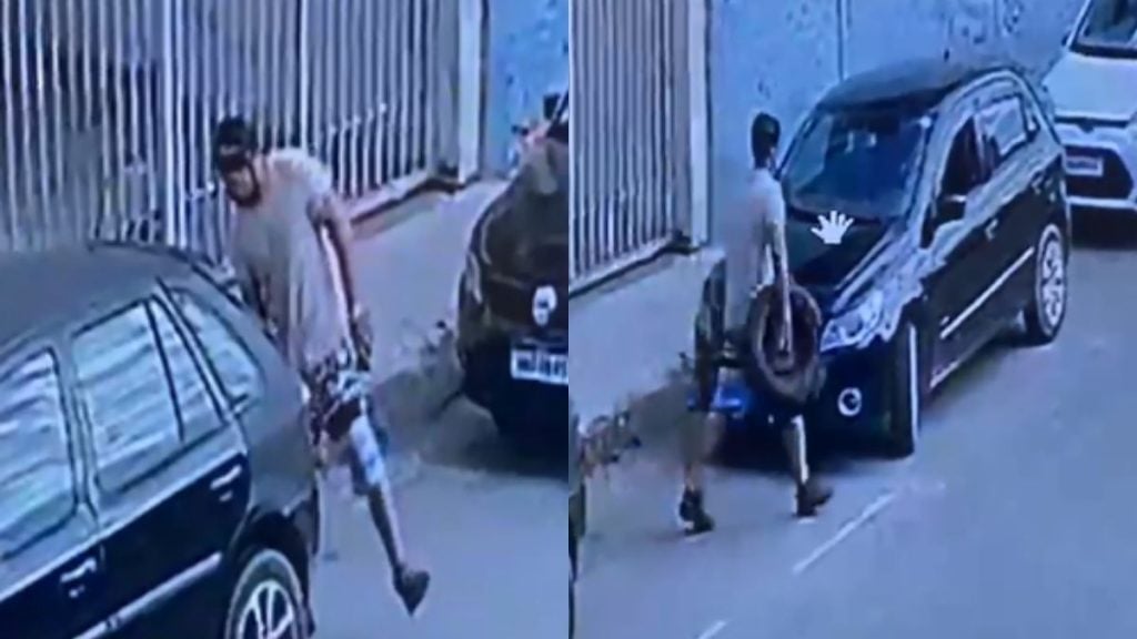 Ladr&atilde;o furta pneu de carro no bairro Bom Pastor, em Divin&oacute;polis