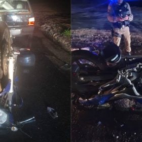 Moto 'capota' após bater em carro no acostamento da BR-494, em Divinópolis