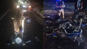 Moto 'capota' após bater em carro no acostamento da BR-494, em Divinópolis