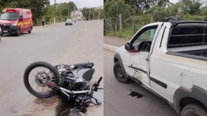 Mulher fica gravemente ferida após acidente entre moto e caminhonete em Arcos