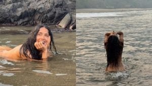 Salma Hayek comemora 60 anos com fotos nuas na praia e recebe elogios de celebridades