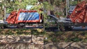 Carro colide com caminhão de coleta de lixo e atropela gari na Avenida dos Andradas, em Belo Horizonte