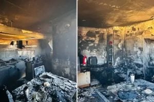 Incêndio criminoso em apartamento de Uberlândia termina com fuga de suspeito que pula de sacada e colide veículo em poste
