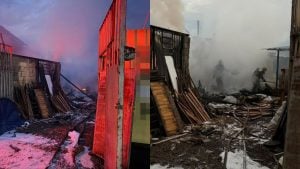 Inc&ecirc;ndio em f&aacute;brica de m&oacute;veis r&uacute;sticos e pallets no bairro Vista Alegre, em Divin&oacute;polis.