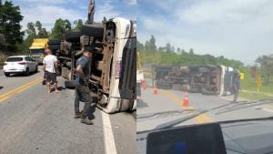 Caminhão tomba e deixa trânsito lento na MG-050, em Divinópolis