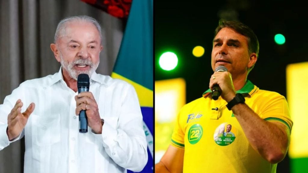 Fl&aacute;vio Bolsonaro e Lula, candidatos &agrave; Presid&ecirc;ncia no segundo turno das elei&ccedil;&otilde;es de 2026