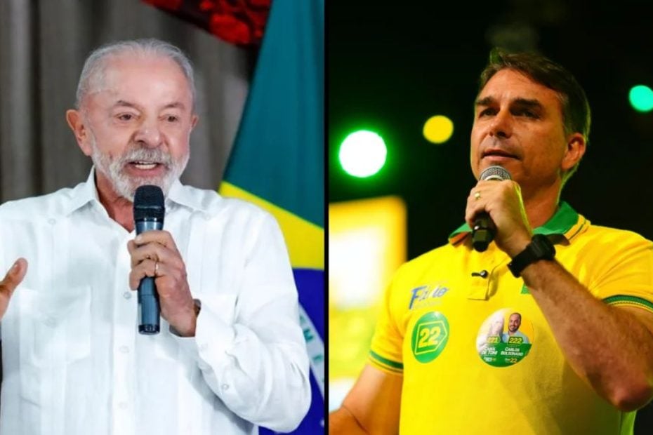 Fl&aacute;vio Bolsonaro e Lula, candidatos &agrave; Presid&ecirc;ncia no segundo turno das elei&ccedil;&otilde;es de 2026