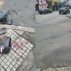 Batida entre carro e moto deixa dois jovens feridos na rua Goi&aacute;s, em Divin&oacute;polis