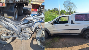 Acidente entre motocicleta e Fiat Strada na BR-494 em Divinópolis
