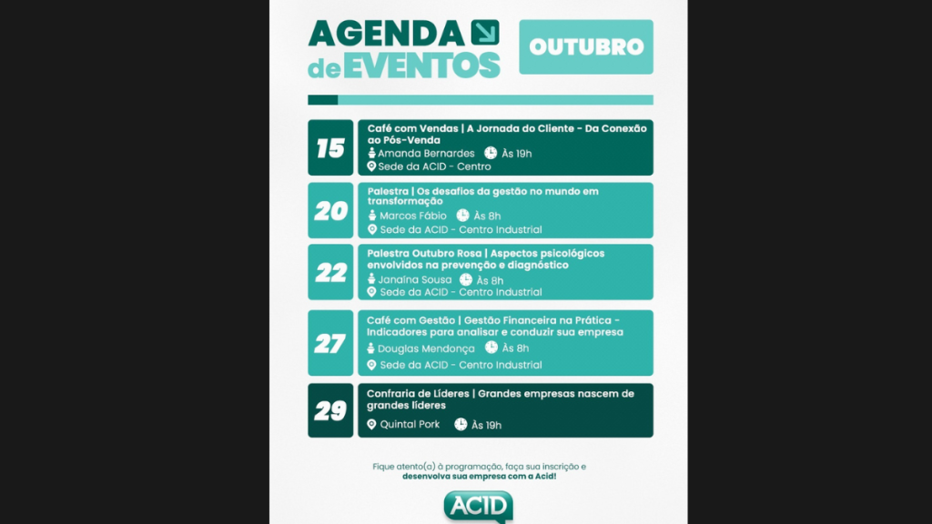 Programa&ccedil;&atilde;o de palestras e encontros gratuitos promovidos pela ACID em Divin&oacute;polis