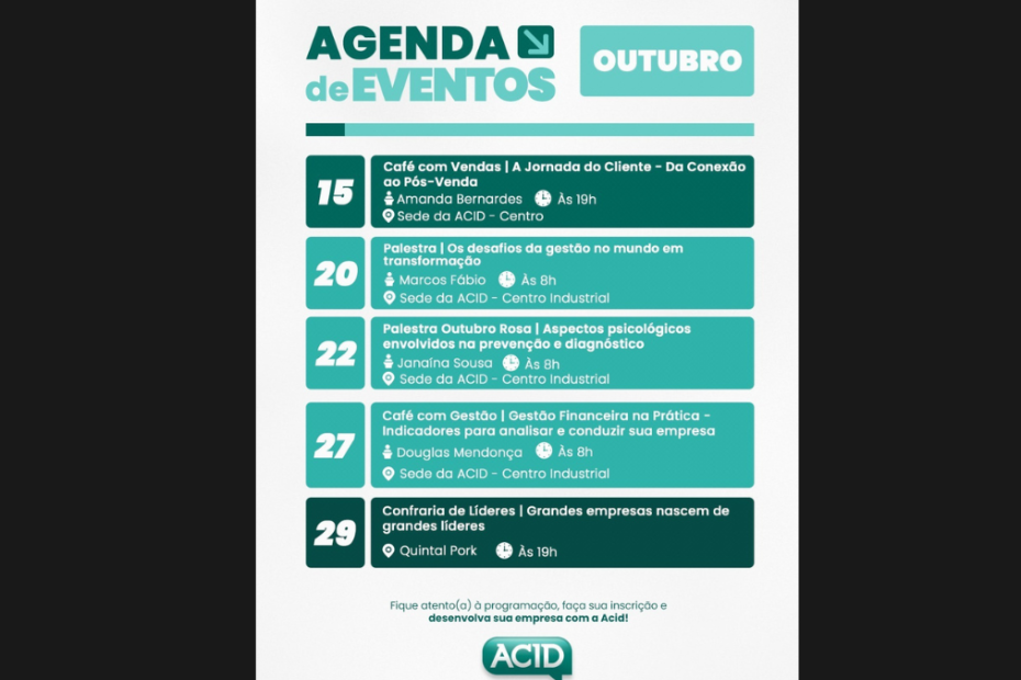 Programa&ccedil;&atilde;o de palestras e encontros gratuitos promovidos pela ACID em Divin&oacute;polis
