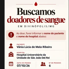 Paciente internada em Divinópolis precisa de doação de sangue