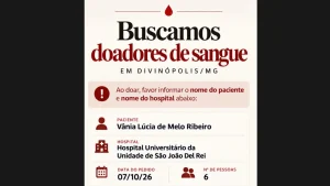 Paciente internada em Divinópolis precisa de doação de sangue