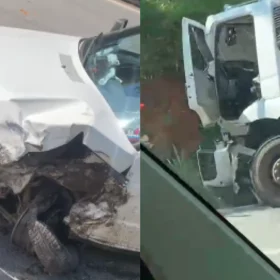 Acidente entre carro e caminh&atilde;o &eacute; registrado perto de ped&aacute;gio em S&atilde;o Sebasti&atilde;o do Oeste