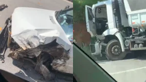 Acidente entre carro e caminhão é registrado perto de pedágio em São Sebastião do Oeste